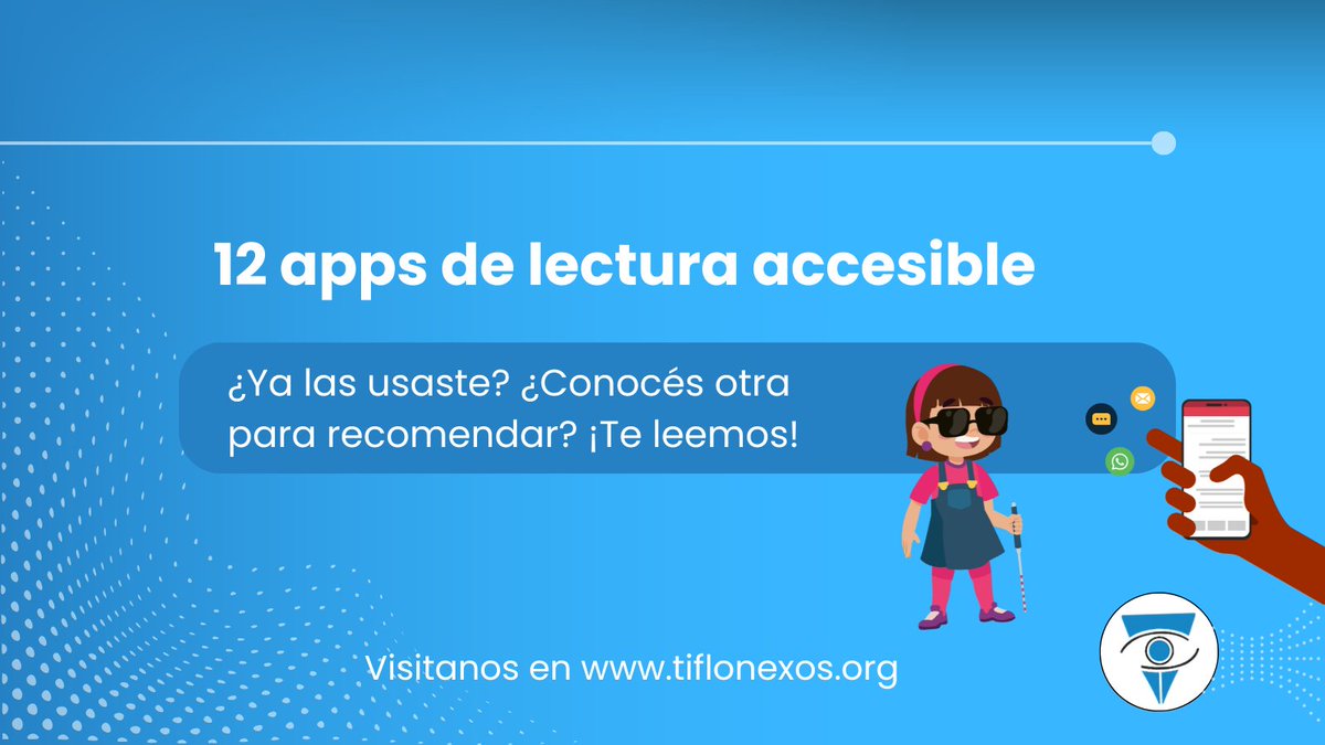 12 apps de lectura accesible 📲👩🏻‍🦯
Te compartimos hoy un artículo del sitio tifloeduca.eu que enlista aplicaciones que te permiten tener más accesibilidad a la hora de acceder a la información.
👉🏽 Link: acortar.link/5XM45R
Y vos... ¿usás alguna? ¿Conocés otras?