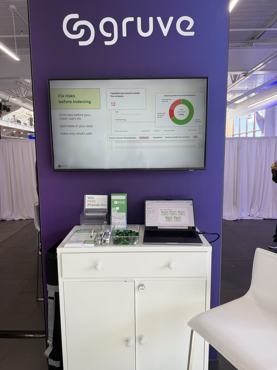 Gruve_ai's tweet photo. We’re live at #GleanGO 🔥
Building with Glean at scale? Stop by the Gruve booth to see what it really takes to make it enterprise-ready.
Risk assessments, AI guardrails, custom integrations. Ask the tough questions. Watch the demo. Meet the Gruve team!
#Gruve #EnterpriseAI #AI @glean