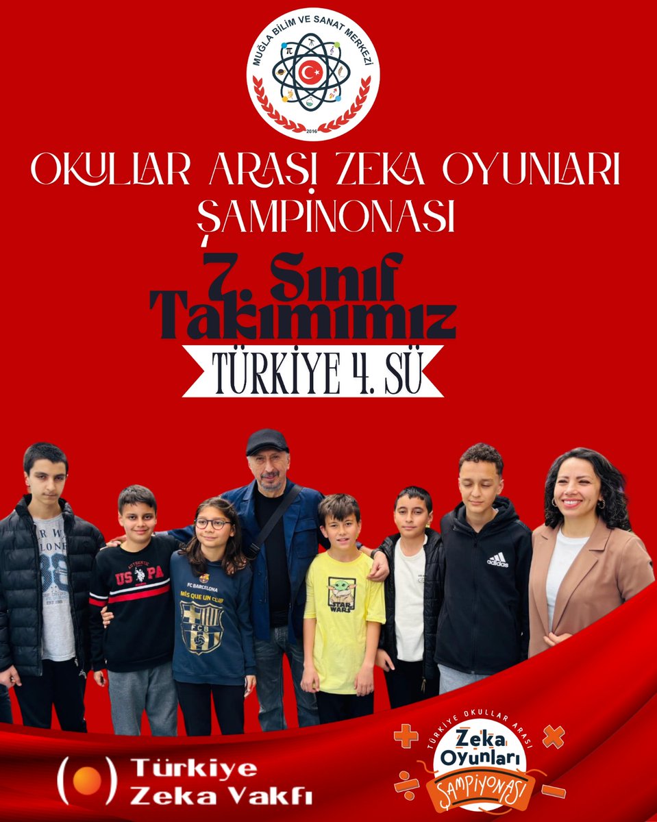 MuglaBilsem's tweet photo. Yedinci Sınıf Takımımız Türkiye 4.sü olmuştur.

Türkiye Zeka Vakfı tarafından, Millî Eğitim Bakanlığı ve TÜBİTAK’ın destekleriyle düzenlenen Türkiye Okullar Arası Zeka Oyunları Şampiyonası’nın Türkiye Finalleri Sınavı'nda yedinci sınıf takımımız Türkiye 4.sü olmuştur. https://t.co/b0d2oXki5R