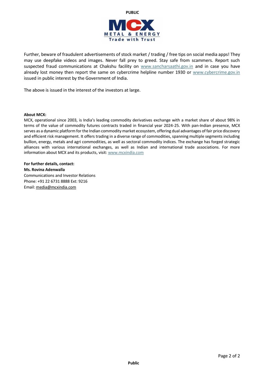 Press Release: Caution for Investors.

#InvestorCaution #InvestorAwareness #FinancialSafety #PressRelease