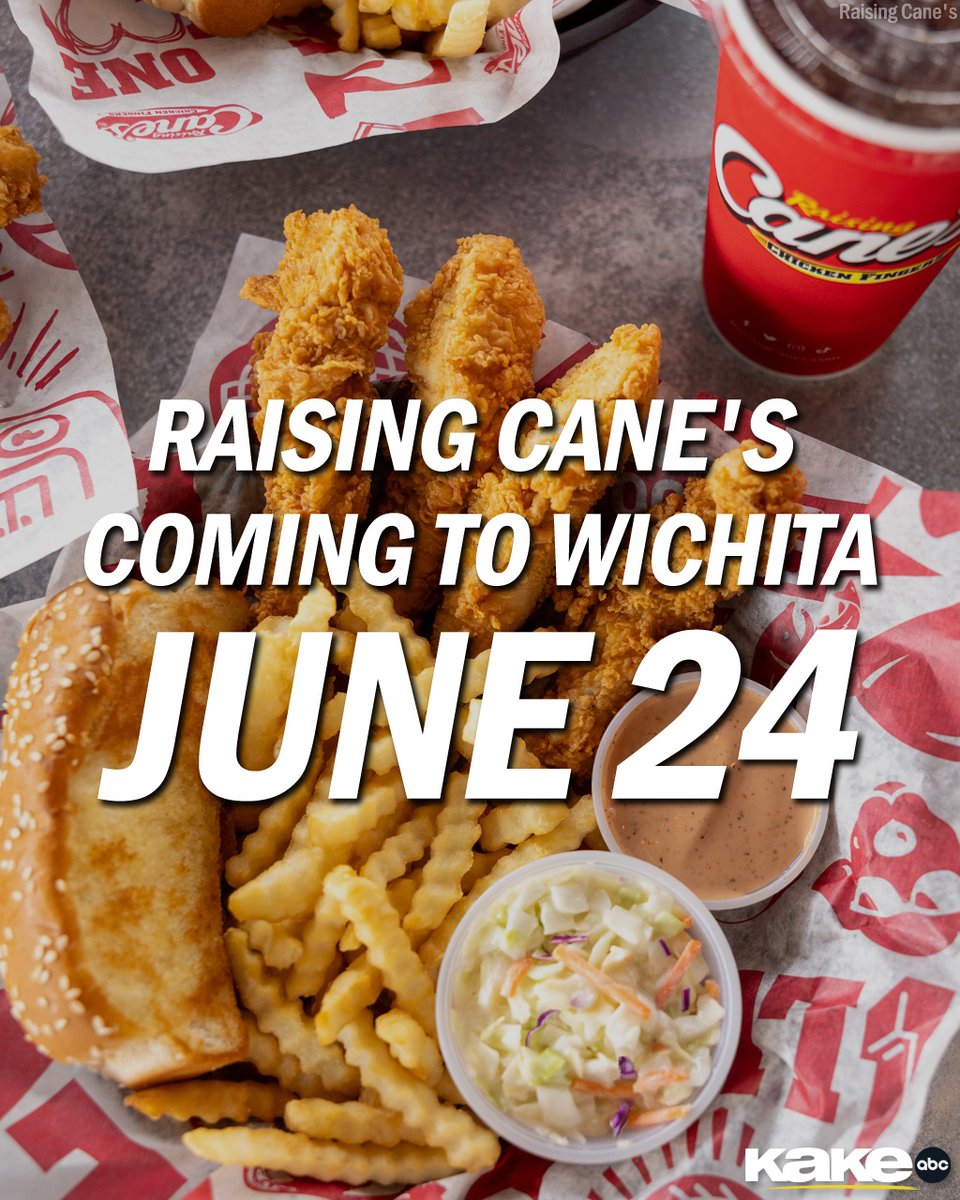 KAKEnews's tweet photo. It's official! Raising Cane's first Wichita location will open for business in just over a month! https://t.co/Gj70jbJqan #KAKEnews https://t.co/X3HF9DLU6c