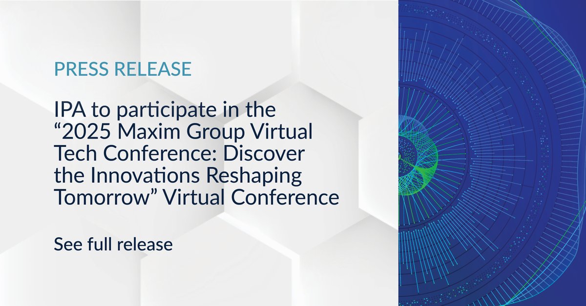 mindwalkcorp's tweet photo. 𝗣𝗿𝗲𝘀𝘀 𝗿𝗲𝗹𝗲𝗮𝘀𝗲: IPA will be taking part in the “2025 Virtual Tech Conference: Discover the Innovations Reshaping Tomorrow.” The rapid evolution of technology is paving the way for disruption across all industries, including healthcare, drones, consumer IoT, business solutions, gaming & entertainment, and more.

Maxim Senior Analysts will facilitate engaging dialogue with CEOs and key management of diverse companies who have their attention on technology and how it will impact and grow their business.

This conference will be live on M-Vest. To attend, sign up to become an M-Vest member. 𝗟𝗲𝗮𝗿𝗻 𝗺𝗼𝗿𝗲 𝗮𝗻𝗱 𝗿𝗲𝘀𝗲𝗿𝘃𝗲 𝘆𝗼𝘂𝗿 𝘀𝗲𝗮𝘁:
https://t.co/HVLs51FrBK

𝗦𝗲𝗲 𝗳𝘂𝗹𝗹 𝗽𝗿𝗲𝘀𝘀 𝗿𝗲𝗹𝗲𝗮𝘀𝗲: https://t.co/I5YgsIqF2b

$IPA #MaximConference #DrugDiscovery #AI