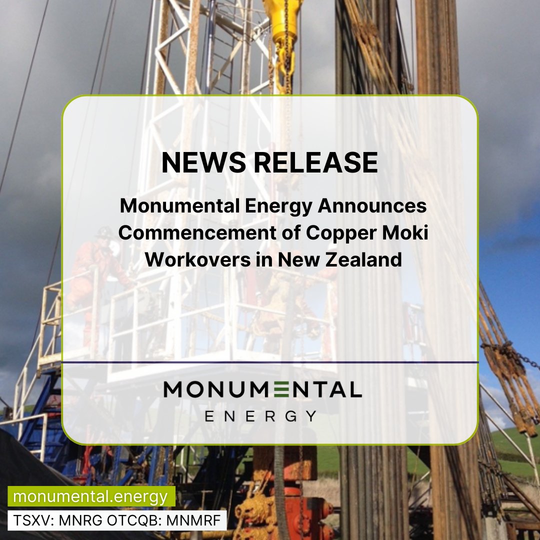 MonumentalCorp's tweet photo. NEWS RELEASE // Monumental Energy Announces Commencement of Copper Moki Workovers in New Zealand

Read below ⬇️
https://t.co/fyAB4uGWfT

$MNRG $MNMRF #oilandgas #natgas #energy #cleanenergy #newzealand #investing #invest #tsxv https://t.co/DV3IMHIYlr