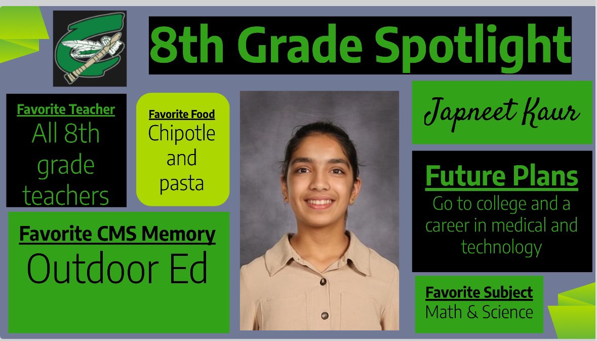 8th Grade Spotlight
#gr8raiders #OnceARaider
<a href="/raidermiddle/">Columbia MS</a> <a href="/mrduplaga_cms/">Mr. DuPlaga</a> <a href="/lcasecms/">Mrs. Case</a> @msmillercm