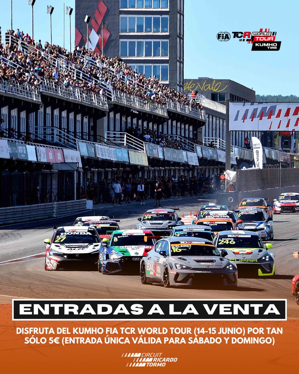 ¿Todavía no te has enterado? Ya están a la venta las entradas para el Kumho FIA TCR World Tour…‼️POR TAN SÓLO 5€‼️

🔗 Entradas: entradas.circuitvalencia.com/circuitvalenci…

🚘 Kumho FIA TCR World Tour, <a href="/tcrspain/">TCR Spain</a>, Porsche Sprint Challenge Iberica y Campeonato de España de Turismos