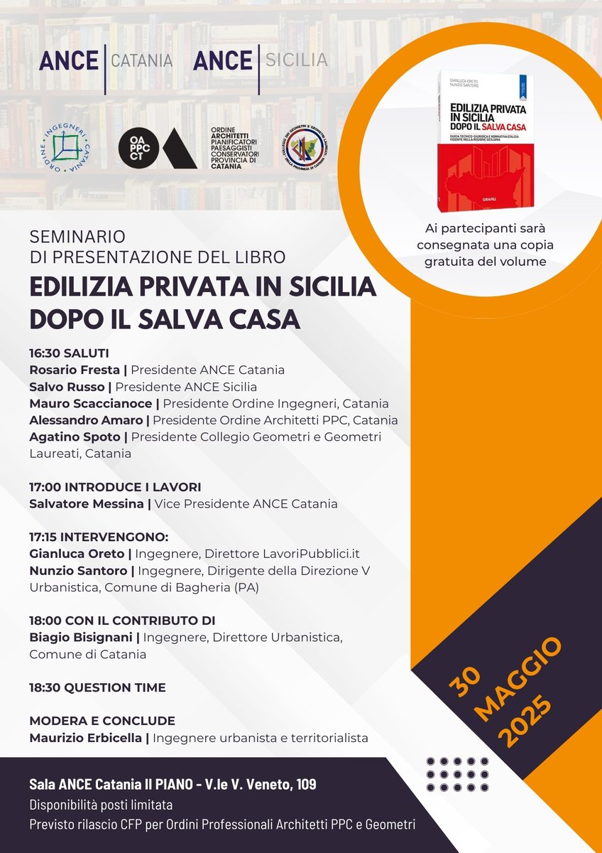 EDILIZIA PRIVATA IN SICILIA DOPO IL SALVA CASA – Sala ANCE Catania II Piano, Viale Vittorio Veneto 109, 30 maggio 2025 alle ore 16:30

sicilia.ance.it/2025/05/12/edi…