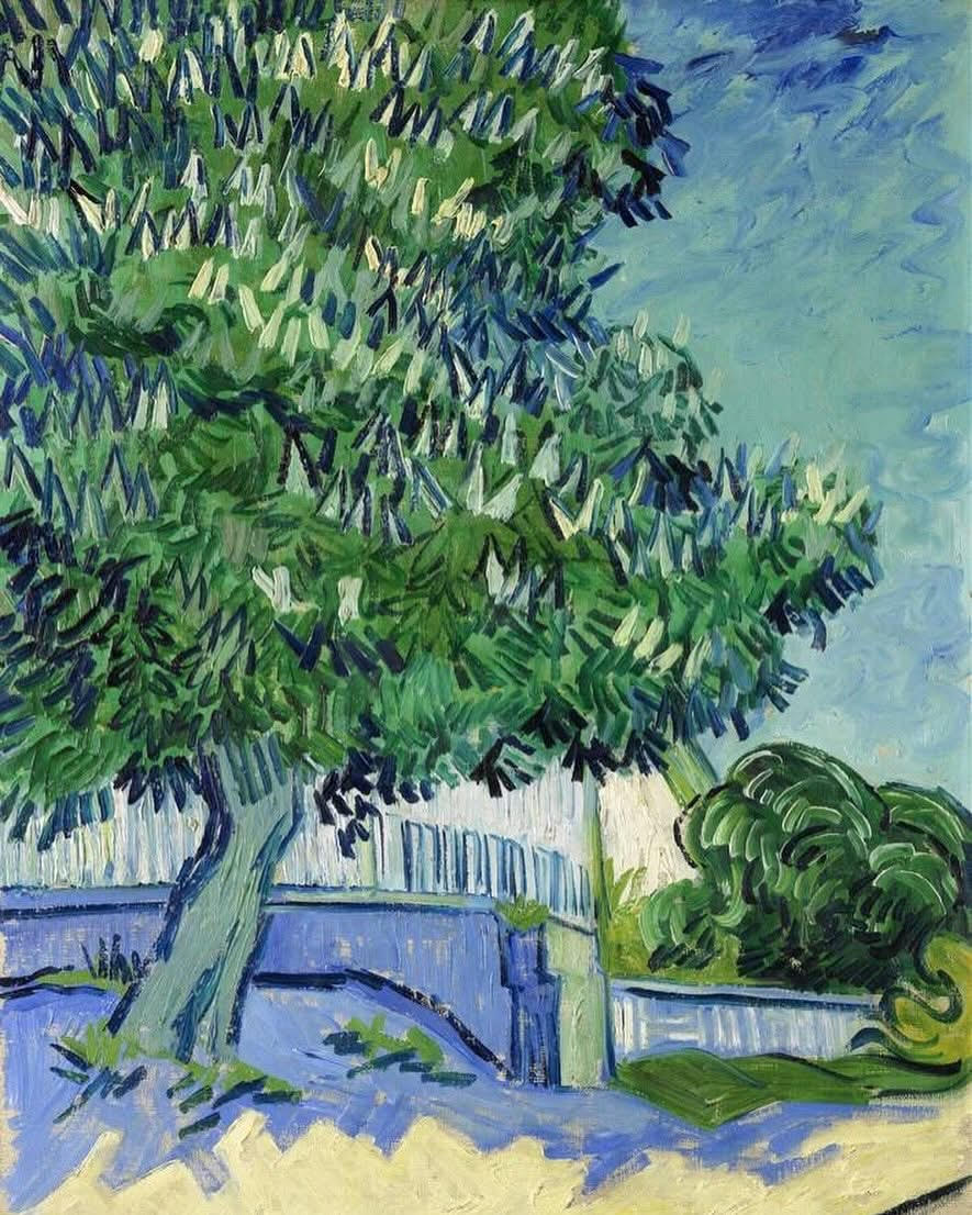 Inspired by Spring near the end of his short life, Vincent van Gogh painted these blossoming chestnut trees in the picturesque village of Auvers-sur-Oise outside Paris in May 1890. He died two months later, making these among his final paintings.