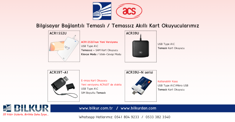 Bilkurbarkod's tweet image. ACS Akıllı Kart Okuyucular
Türkiye temsilcisi olduğumuz ACS markasının birçok modeli stokta!
💻 Gelişmiş SDK desteğiyle çözümlerinize kolay entegrasyon.

bilkurdan.com/acs-akilli-kar…
0533 382 35 40
satis@bilkur.com.tr
#ACS #SmartCardReader #NFC #AkıllıKartOkuyucu #Identification