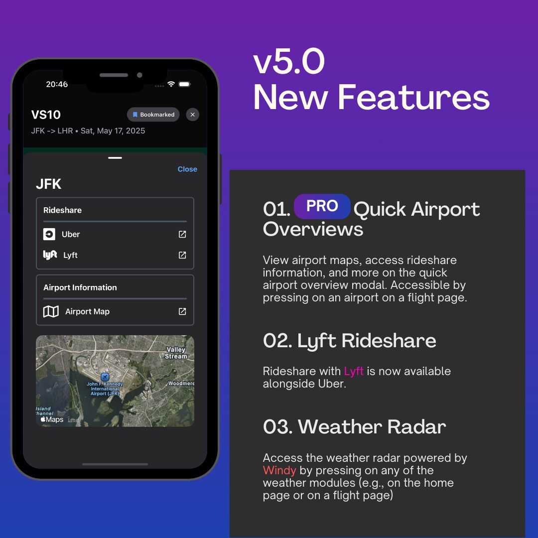 NavPort v5.0 is out now! This update includes a new "Quick Airport Overview" feature, allowing you to quickly view airport maps, rideshare information, and more for your arrival and departure airports on a flight page.

Download the app today at navportapp.com.