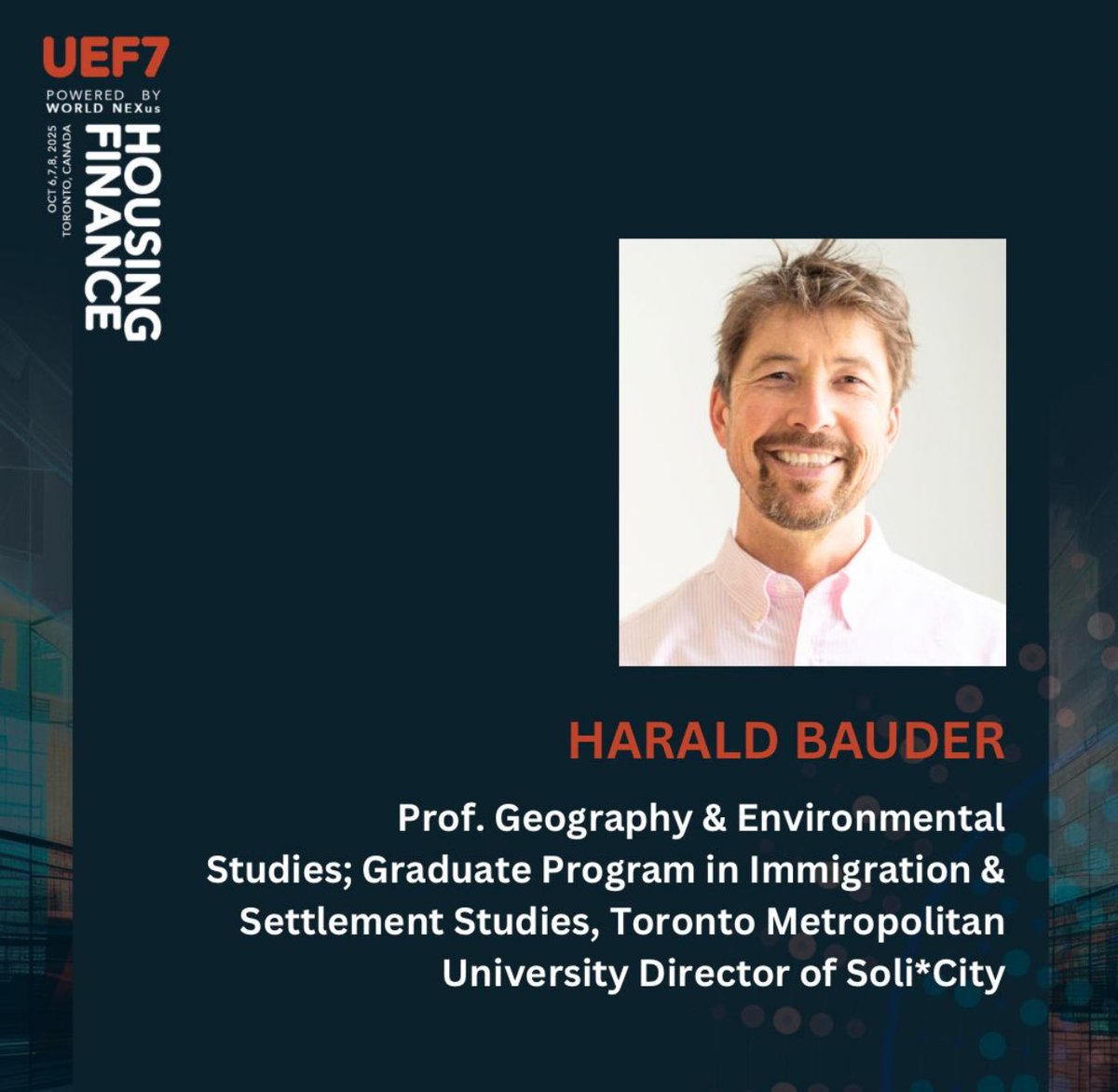 We are pleased to introduce Prof. Harald Bauder, a member of the Steering Committee for the 7th Urban Economy Forum (#UEF7), taking place on October 6–8, 2025, in Toronto, Canada. 

#UrbanPlanning #UrbanDevelopment #SustainableDevelopment