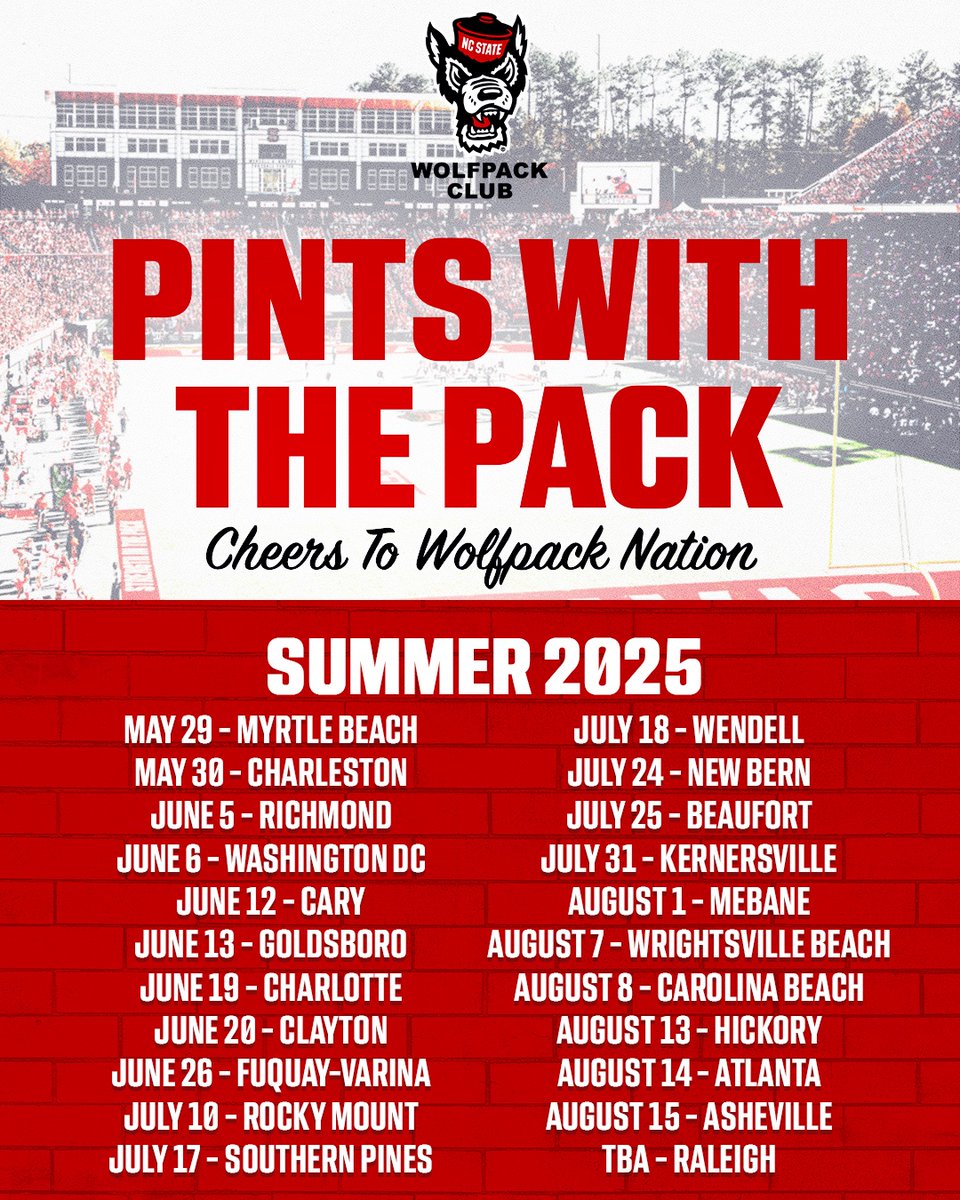 wolfpackclub's tweet photo. Registration is now open for Pints With The Pack!

Make plans to join us on the road this summer.

Learn More: https://t.co/syO9BXQFoN https://t.co/UwOLopTwyE