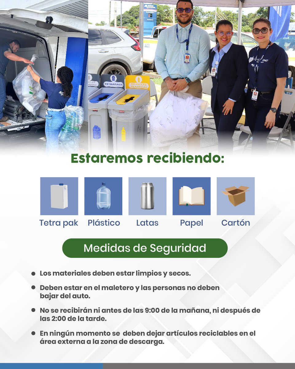 banconalpa's tweet photo. Este sábado 24 de mayo de 2025, damos el primer paso hacia un futuro más sostenible con nuestra primera jornada de reciclaje abierta al público. ♻️
Como parte de nuestro compromiso con la transformación organizacional y una gestión responsable alineada a los más altos estándares internacionales, te invitamos a ser parte de esta iniciativa que incorpora criterios ASG (Ambientales, Sociales y de Gobernanza).

¡Únete a nosotros y haz la diferencia! 🌍💚
📍 Ubicaciones:

    Sucursal Casa Matriz

    Sucursal Penonomé (Panamericana)

    Sucursal Doleguita (David)

⏰ Horario: De 9:00 a.m. a 2:00 p.m.
Esta iniciativa invita a nuestros clientes y aliados a ser parte activa de nuestra estrategia ambiental, sumando esfuerzos para lograr un impacto positivo juntos. 🌱
¡No faltes! Es el momento de unirte a este cambio que beneficia a todos. ♻️💚 #BanconalAmbiental #BanconalSostenible