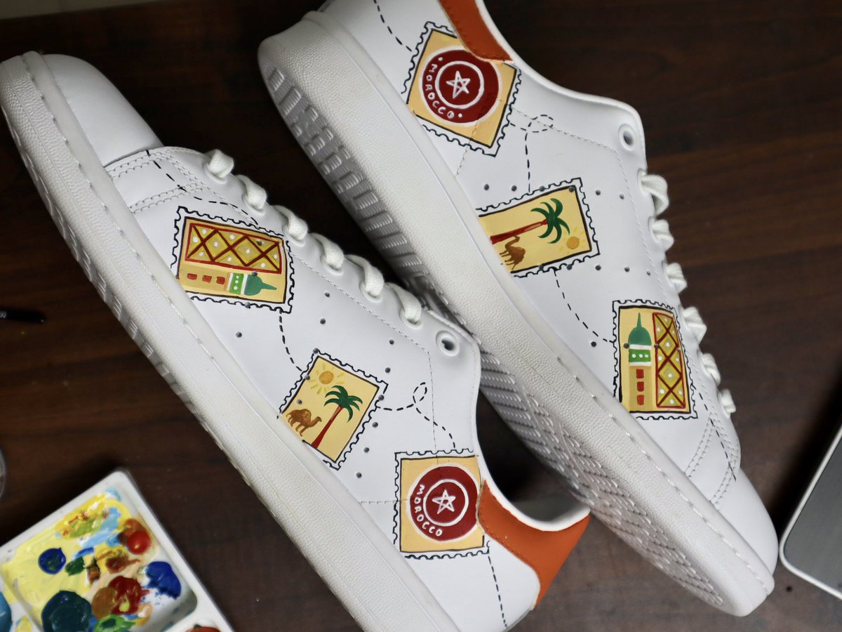 ridhiimakkar's tweet photo. I paint on sneakers, without sketching 
That my friend, is and always be a flex

Special thanks to @subramanianravi for trusting me with his sneakers 
Created a custom skyline of Morocco on Adidas Stan Smiths

#customsneakers #adidas #stansmith https://t.co/eqhqzSDrAZ