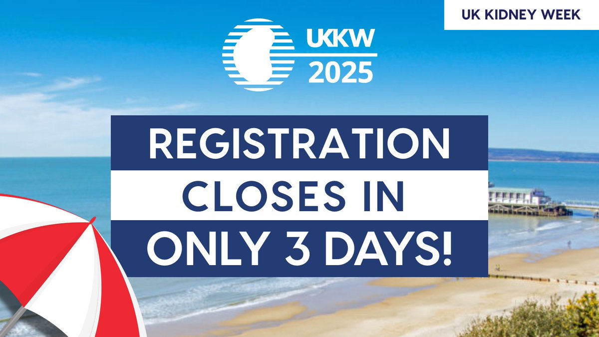 ⏲️3 days until registration closes!

Join us at #UKKW25

🧠 Explore a broad programme covering all areas of kidney care 
👥 Network with leading experts in the field
🎓Gain up to 14 external CPD points

Big discounts for UKKA members:
🔗 ukkw.org/registration/
