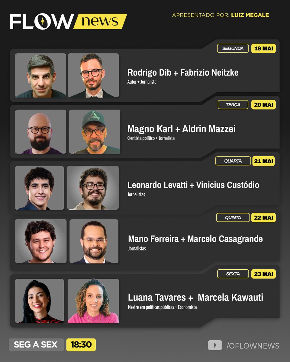 oflownews's tweet image. ⚡️ #FlowNews | Segunda a sexta-feira, às 18h30