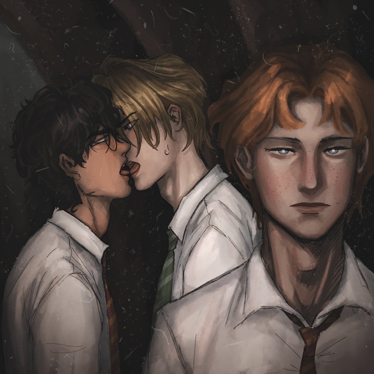 obessed_01's tweet image. “Quick, Ron, let me take a picture of this ‘fight’ with you in it. I wanna show future them how obvious the signs were.”
#fanart #drarry #ronweasley