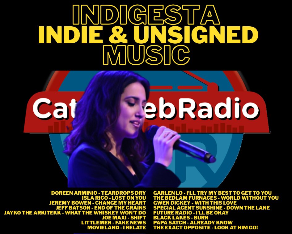 #NowOlaying #Indigesta
#DoreenArminio
<a href="/weareislarico/">isla rico</a>
#JeremyBowen
<a href="/jeffbatsonmusic/">Jeff Batson</a>
#JoeMaxiBand
@littlemenmusic
#Movieland
@garlenlomusic
<a href="/The_Furnaces/">The Bedlam Furnaces</a>
#GwenDickey
<a href="/TheRealSASBand/">Special Agent Sunshine</a>
@futureradioband 
#BlackLakes
@papasatchrts 
@theexactopp