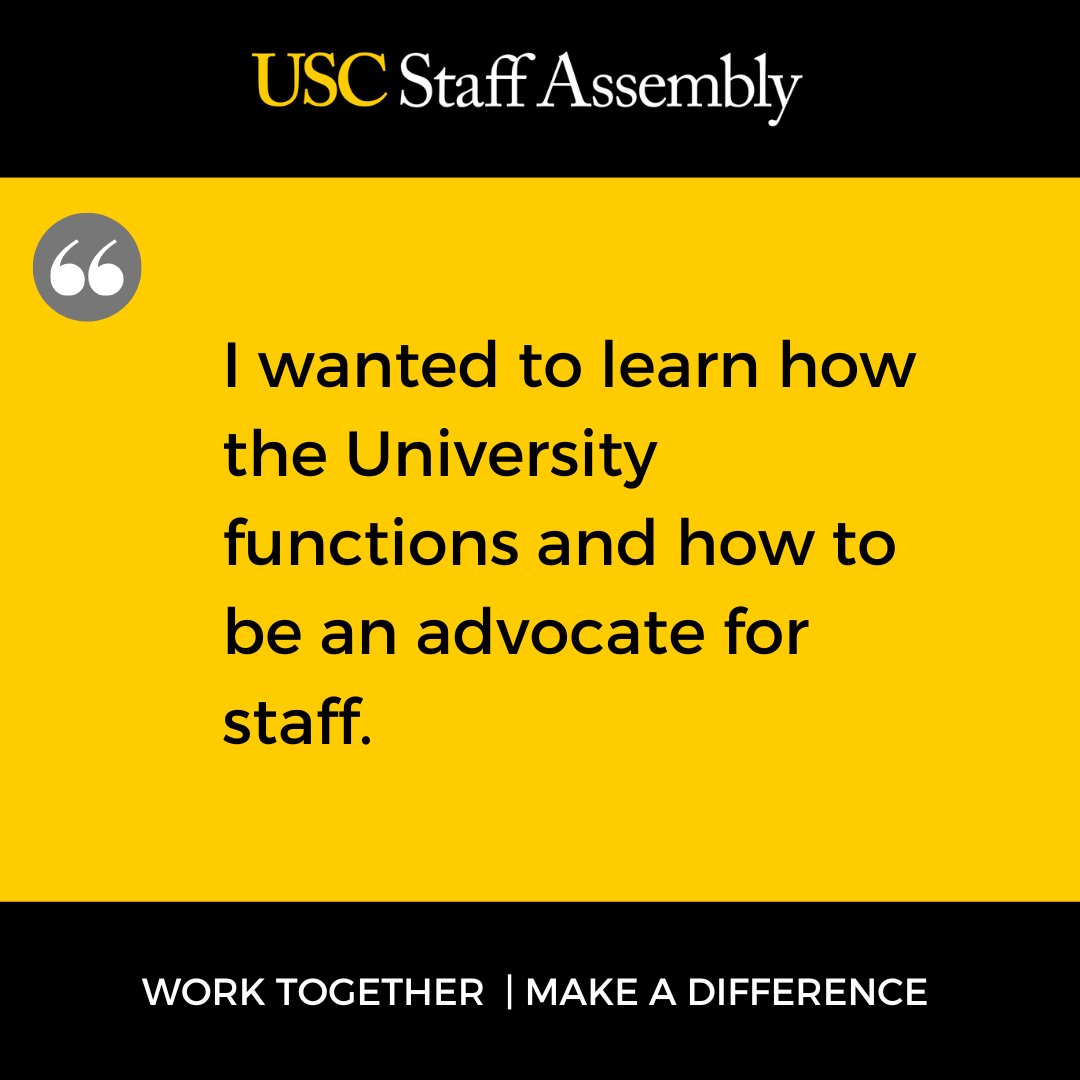 USC_SA's tweet photo. Being a part of USC's Staff Assembly is a great way to learn more behind the scenes. Work Together | Make a Difference. What is your why?  #USCStaffAssembly https://t.co/QIFOMsmK81