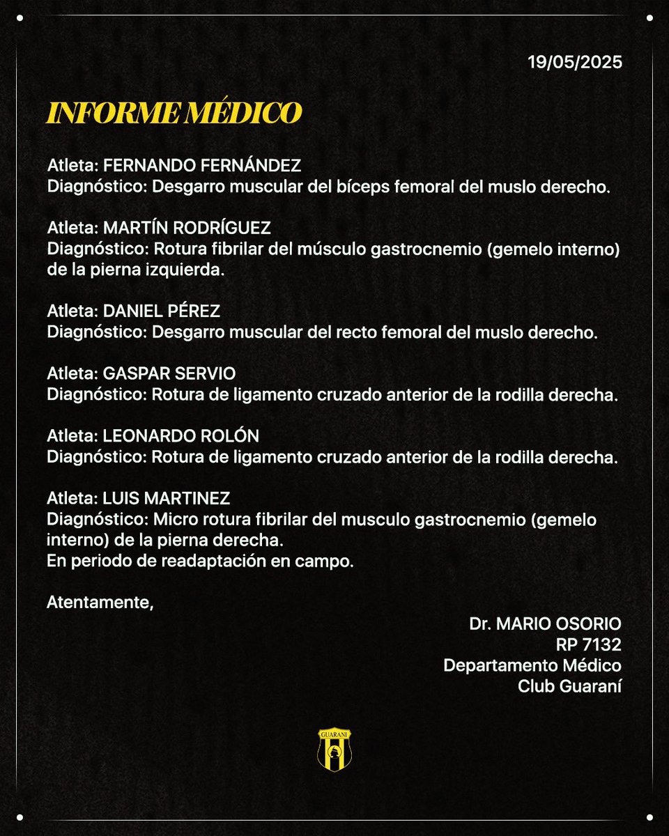 📌 Informe médico 

#VamosLegendario🟡⚫️