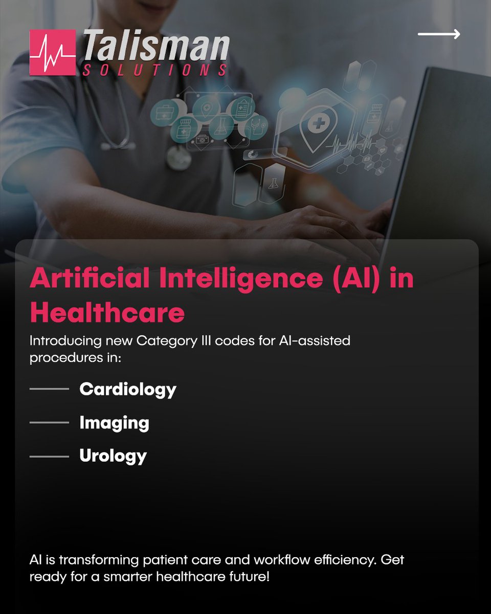 talismansol's tweet image. 🚨 The 2025 CPT® code set is out! Key updates include Digital Medicine (RTM, telehealth), AI-assisted procedures & genetic testing. Stay compliant & ensure accurate reimbursement. Talisman Solutions has you covered
#CPT2025 #MedCoding #TalismanSolutions