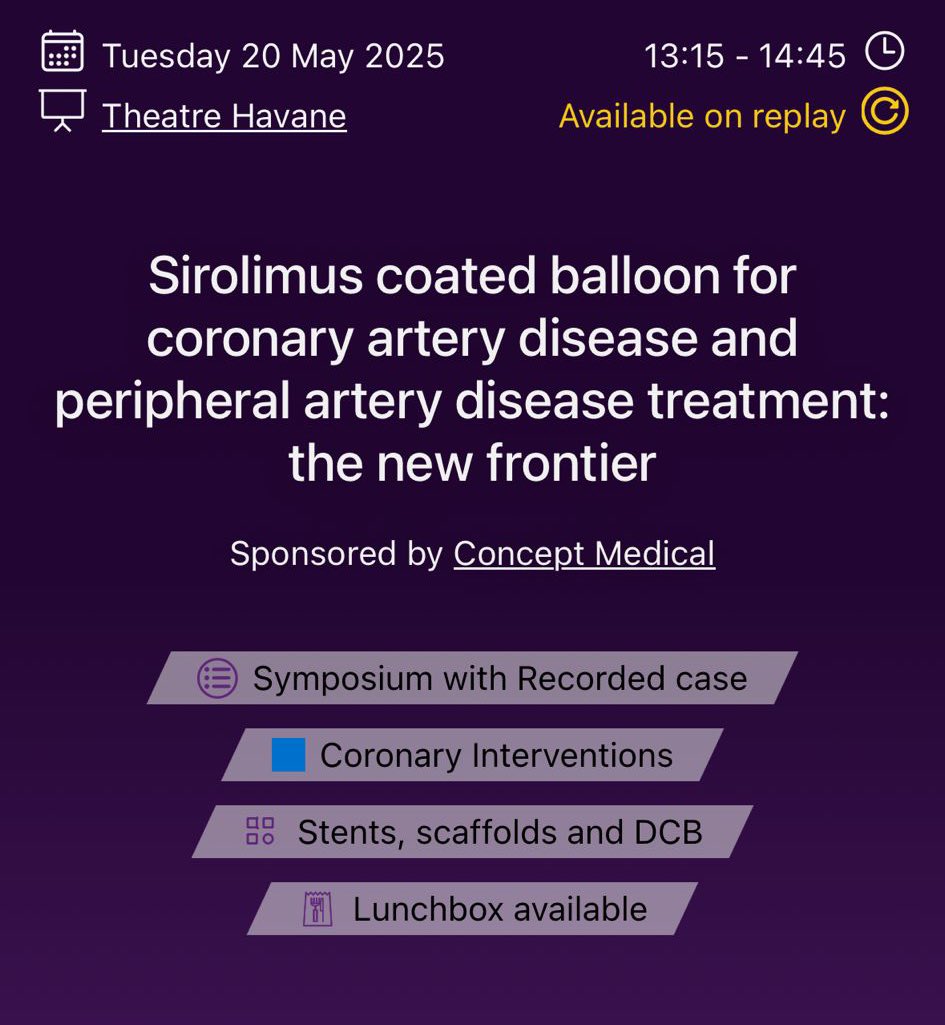 aprmedtech's tweet image. We are very excited to be at #europcr2025 today. Excellent symposiums today including this one, sponsored by one of our key manufacturing partners @conceptmedicals ❤️ 🎈.