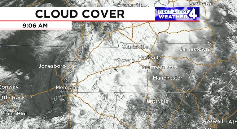 A clear sky back in eastern Arkansas just behind the rain that's currently moving through Middle Tennessee and Southern Kentucky.
