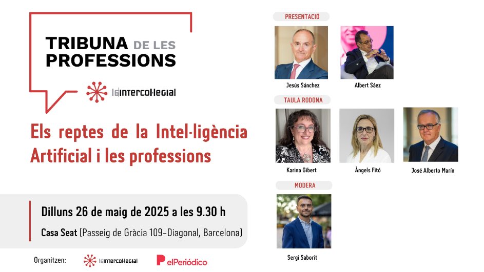 COEINF (@coeinf) on Twitter photo 🎙️ El 26 de maig a les 9.30 h, nova edició de la Tribuna de les Professions!
Organitzada per <a href="/LaIntercolSuma/">LaIntercolSuma</a> i <a href="/el_Periodico/">elPeriódico</a>
💬 "Els reptes de la #IA i les professions"
Amb la participació de <a href="/KarinagibertK/">kg</a>👏
Inscripcions⤵️
🔗 enginyeriainformatica.cat/karina-gibert-… 🎙️ El 26 de maig a les 9.30 h, nova edició de la Tribuna de les Professions!
Organitzada per <a href="/LaIntercolSuma/">LaIntercolSuma</a> i <a href="/el_Periodico/">elPeriódico</a>
💬 "Els reptes de la #IA i les professions"
Amb la participació de <a href="/KarinagibertK/">kg</a>👏
Inscripcions⤵️
🔗 enginyeriainformatica.cat/karina-gibert-…