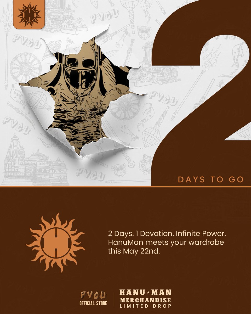 RavikumarJSP's tweet photo. 2 days to go for the legend to land in your closet.
This Hanuman Jayanthi, we bring you a tribute you can wear.
Not just fashion, itβs devotion in design.
#HanuManMerch drops May 22 β‘
@PrasanthVarma
#PVCUStore #PVCUTribe #HanuManMerch
Limited Edition | PVCU Merchandise | HanuMan | PVCU Clothing | PVCU Tribe | Wear the Power | Superhero Universe | Superhero Apparel | Hanuman Jayanthi