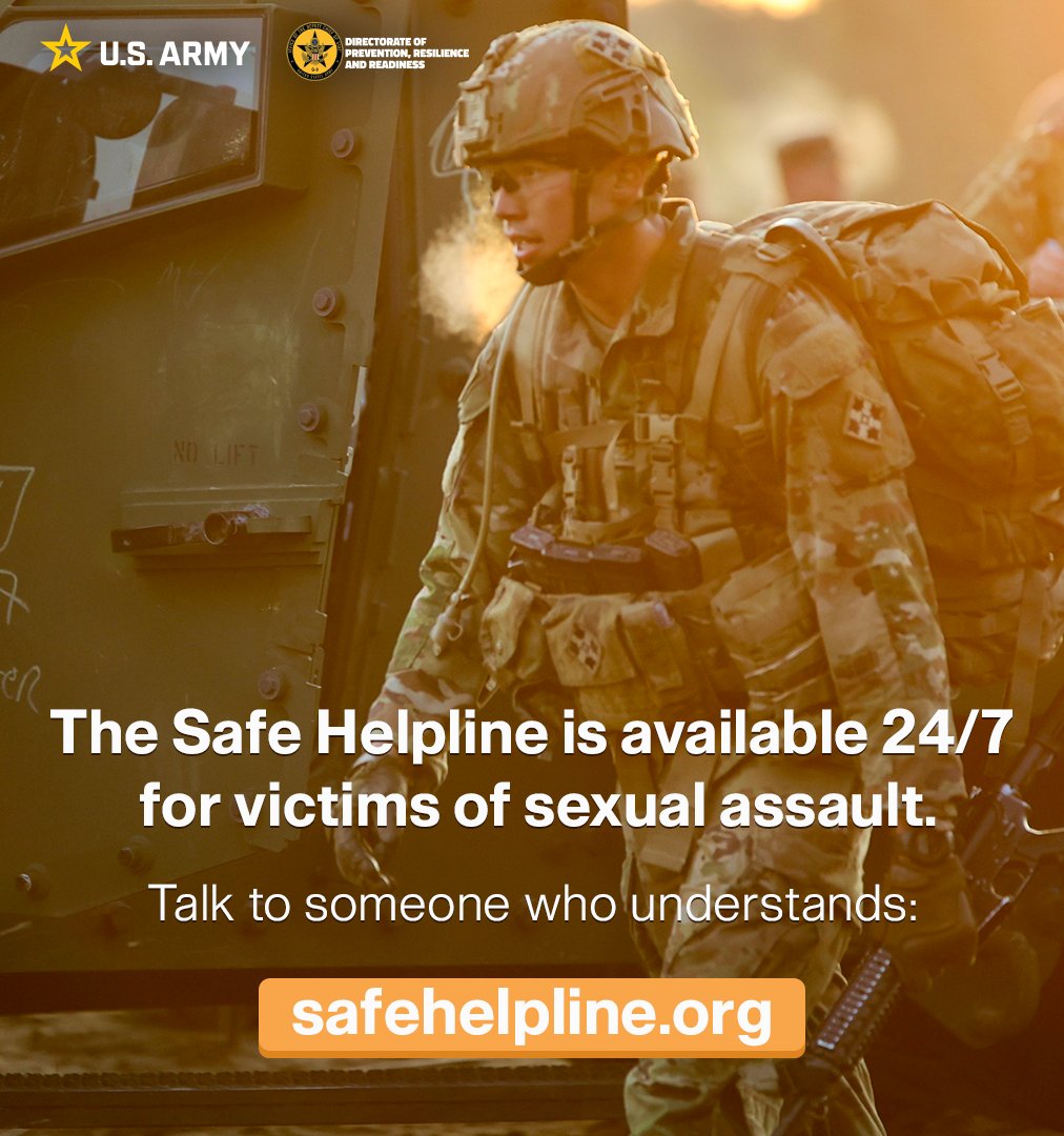 ArmyResilience's tweet photo. The DOD Safe Helpline is confidential and available 24/7 for survivors of sexual assault. Call 877-995-5247 or click the link to chat π https://t.co/3L3PIOzswb #SHARP #SafeHelpline. https://t.co/zIXUf81Oee
