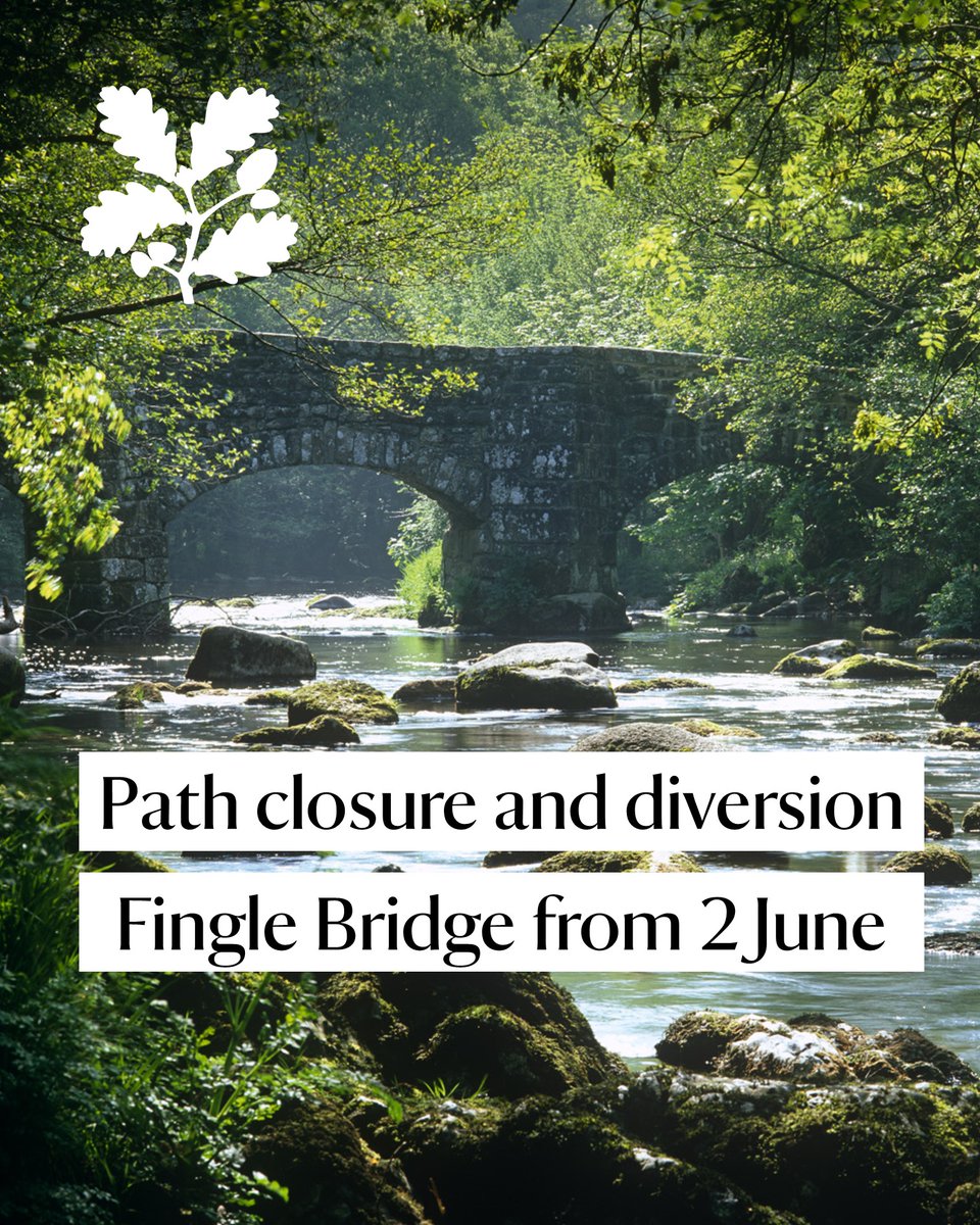 A section of path, down stream from #FingleBridge, will be closed from Mon 2 Jun during work hours on week days for around two weeks.

A diversion for walkers will be in place, sorry this is not suitable for cyclists or horse riders.
#WoodlandTrust #NationalTrustDartmoor