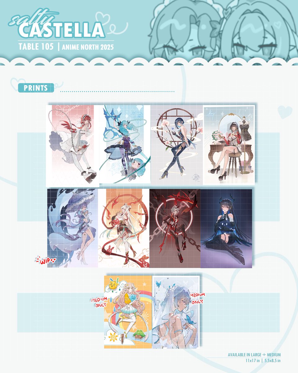 parflais's tweet photo. Here is my catalogue for Anime North! If you have any inquiries pls reach me via Instagram (same handle) :>> #AnimeNorth2025 #artistalley #animenorth https://t.co/t6eZuhMY2b