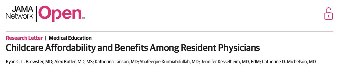 Ryan Brewster, MD (@ryanbrewstermd) on Twitter photo 🚨 One in four resident physician will become parents during residency. Unfortunately, so many layers of our training are at odds with family building. In our latest national study in <a href="/JAMANetworkOpen/">JAMA Network Open</a>, we show a bleak picture for childcare, in particular:
jamanetwork.com/journals/jaman… 🚨 One in four resident physician will become parents during residency. Unfortunately, so many layers of our training are at odds with family building. In our latest national study in <a href="/JAMANetworkOpen/">JAMA Network Open</a>, we show a bleak picture for childcare, in particular:
jamanetwork.com/journals/jaman…