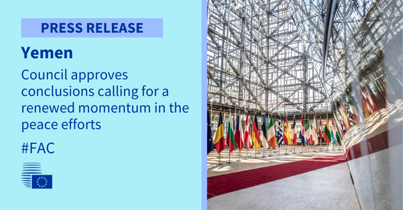 EUCouncilPress's tweet photo. #Yemen 🇾🇪 - @EUCouncil conclusions:

the EU renews its commitment to support Yemeni people and the peace process and remains concerned over the serious deterioration of the security, economic &amp; humanitarian situation in the country.

👇