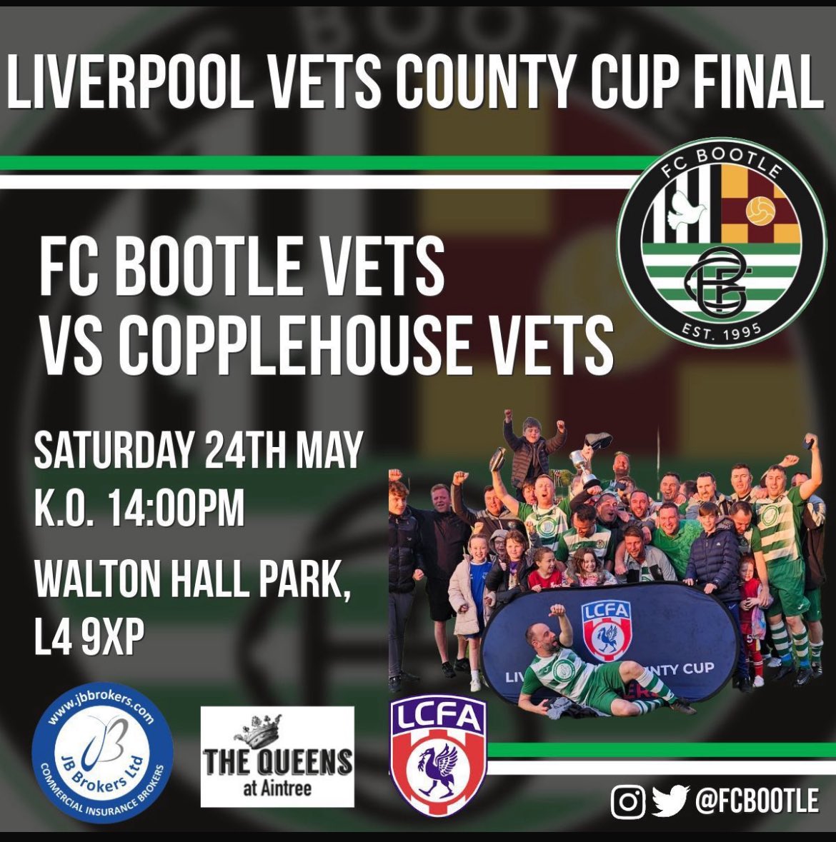 stescott82's tweet photo. The @FCBootleVets boys are back in the County Cup final this Saturday @Liverpool_CFA 

Looking to make it back to back County Cups! All support for them greatly appreciated 💚💚💚 https://t.co/kITMZXHSTm