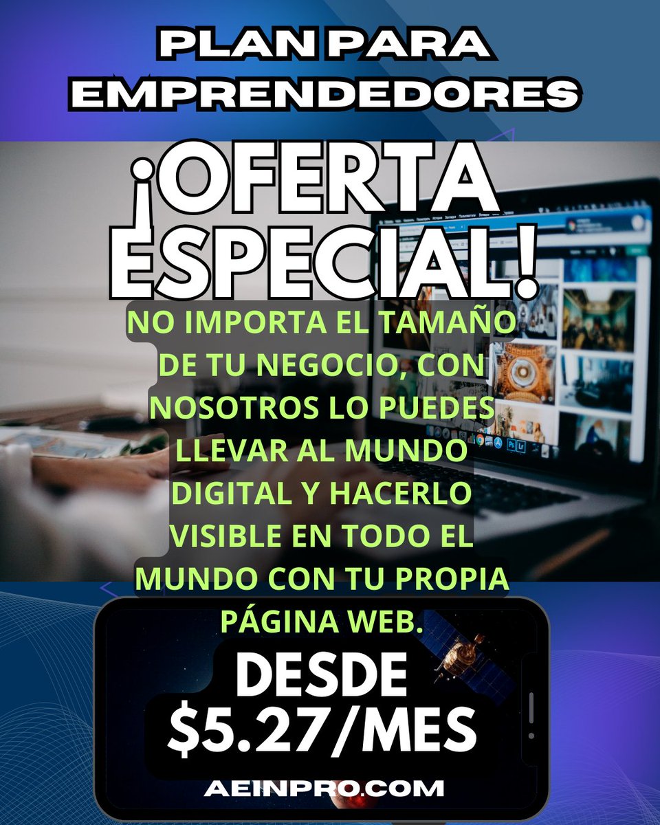 Lleva tu emprendimiento al mundo del internet, te ayudamos con un plan excepcional para que tengas tu página web lista para ofrecer tus productos o negocios.
