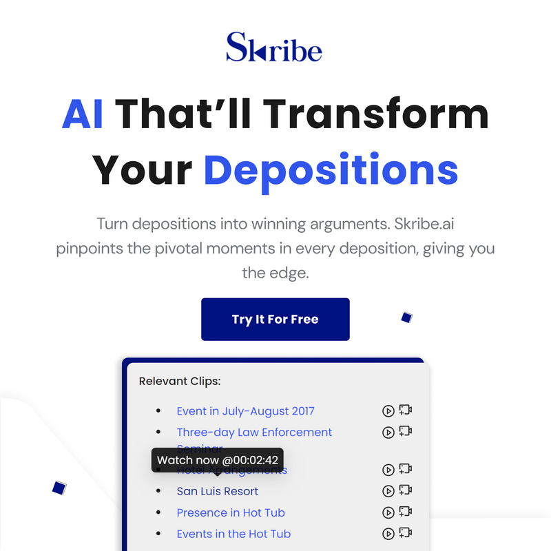 skribe_ai's tweet photo. Traditional court reporting? Slow, expensive, outdated.

At Skribe, we think litigators deserve better. Actually, that’s kind of our whole thing. https://t.co/rdGuK41Ltd