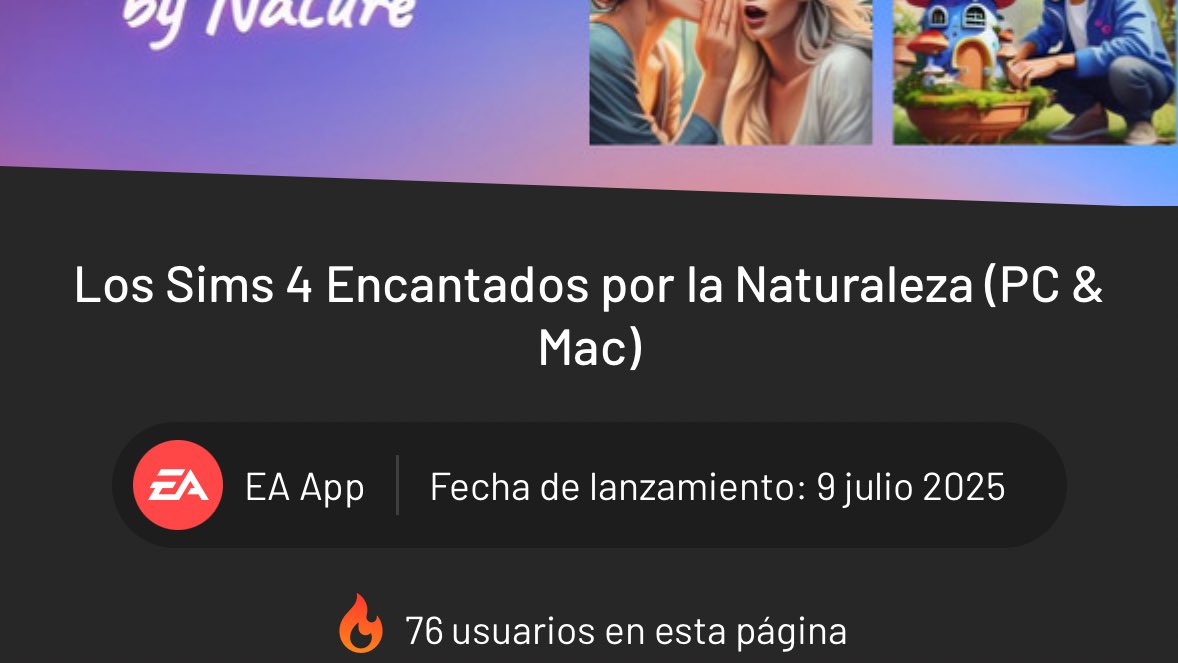 InfoSimmer's tweet photo. 🚨 BREAKING

La página Instant Gaming ha listado “Encantados por la Naturaleza” como la próxima Expansión de #LosSims4 

Incluyendo HADAS y nuevas funciones para la jardinería 🧚 Con fecha de lanzamiento para el 9 de julio.

La página ha acertado en lanzamientos pasados https://t.co/4ZZ9laIITj