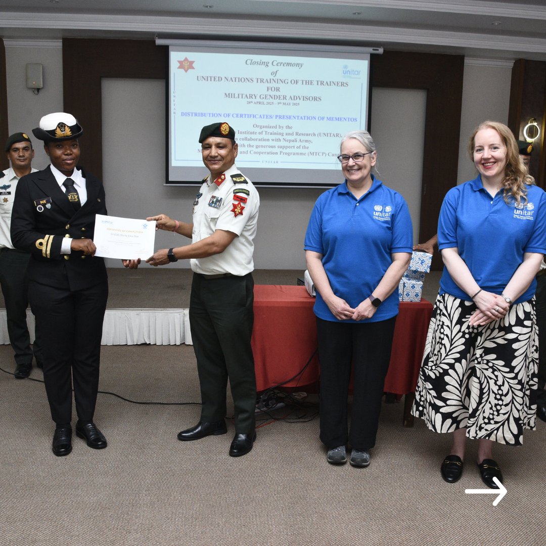 UNITAR's tweet photo. Military Gender Advisors (#MGAs) in Nepal completed their Training of Trainers. From learners to facilitators, they’re ready to lead gender-sensitive peacekeeping!
Thanks to @NationalDefence & Nepal for their support! https://t.co/alRUTk4TLh