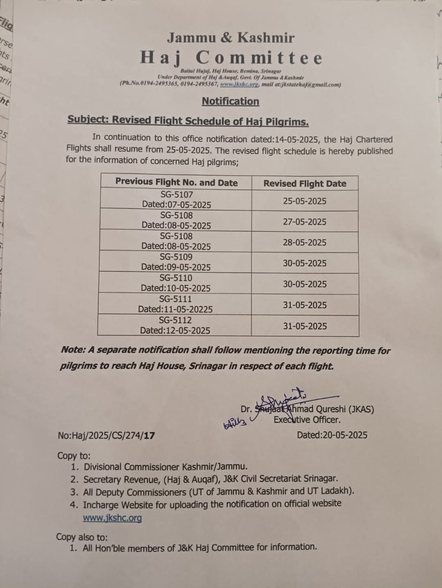 ValepostJK's tweet photo. #JammuKashmir 
#Hajj2025 

#HAJJ2025 : Revised flight schedule for Hajj Pilgrims https://t.co/gC6Akr1ya2
