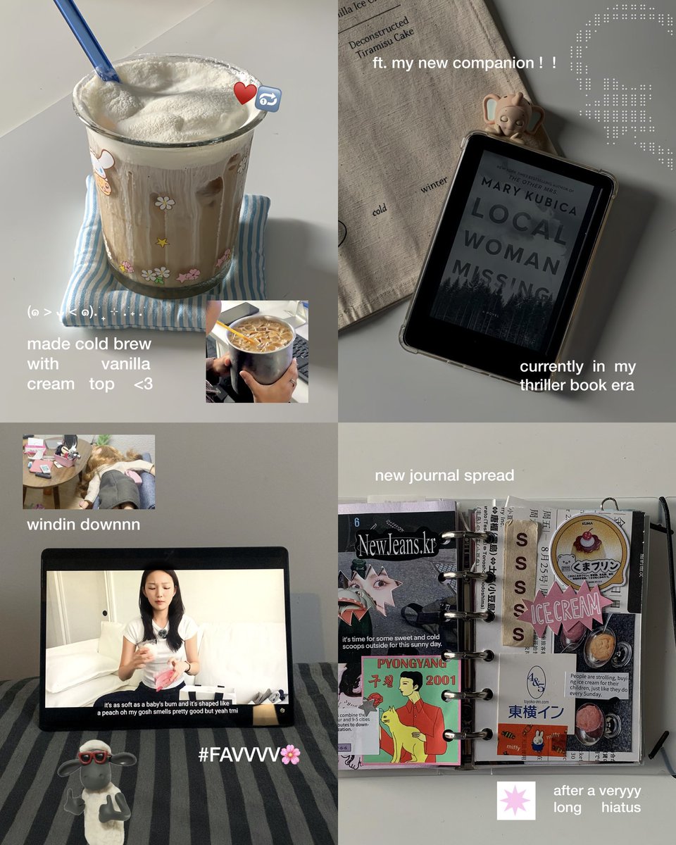 day update: coffee, current read, &amp; back to my journal era 🪷📓🛋️