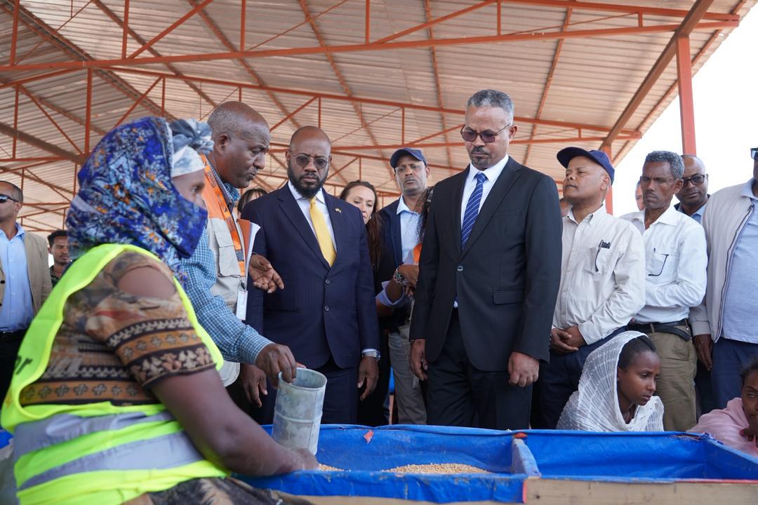 USEmbassyAddis's tweet photo. U.S. humanitarian assistance to #Ethiopia is transforming, but it is not ending.  Far from it—the United States continues to be the largest donor of humanitarian assistance to Ethiopia.  That is why U.S. Ambassador Massinga visited Shire, #Tigray Region, on May 20, 2025.  Ambassador Massinga witnessed distribution of U.S. humanitarian assistance first-hand and spoke to IDPs in two different camps. It is imperative that IDPs return home.
