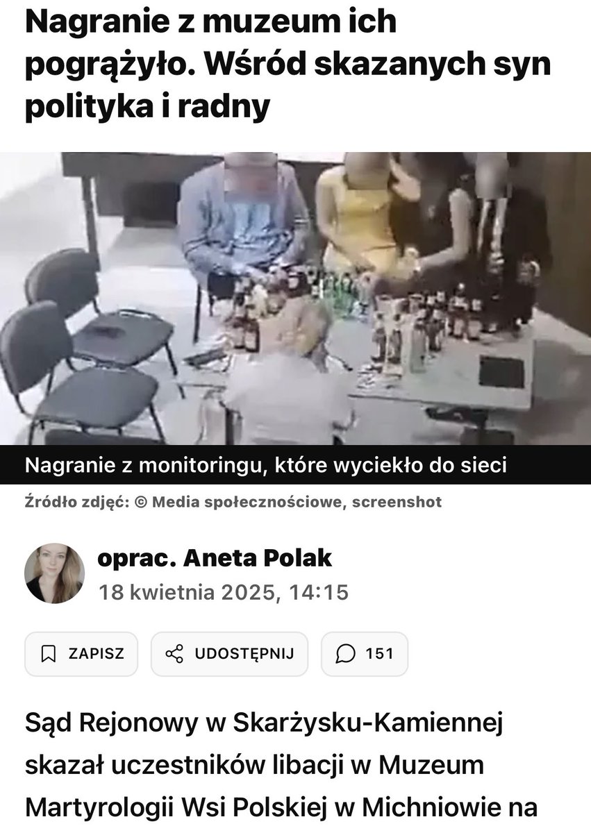 <a href="/OficjalnyJK/">Jarosław Kaczyński</a> Mówili o wartościach, mówili o patriotyzmie, o tradycji i pamięci zmarłych. Ale to tylko słowa…
Członkowie <a href="/pisorgpl/">Prawo i Sprawiedliwość</a> znieważyli miejsce kaźni Polaków w Mauzoleum w Michniowie urządzając tam libację alkoholową.
Polska służy im tylko do wycierania sobie nią gęby!