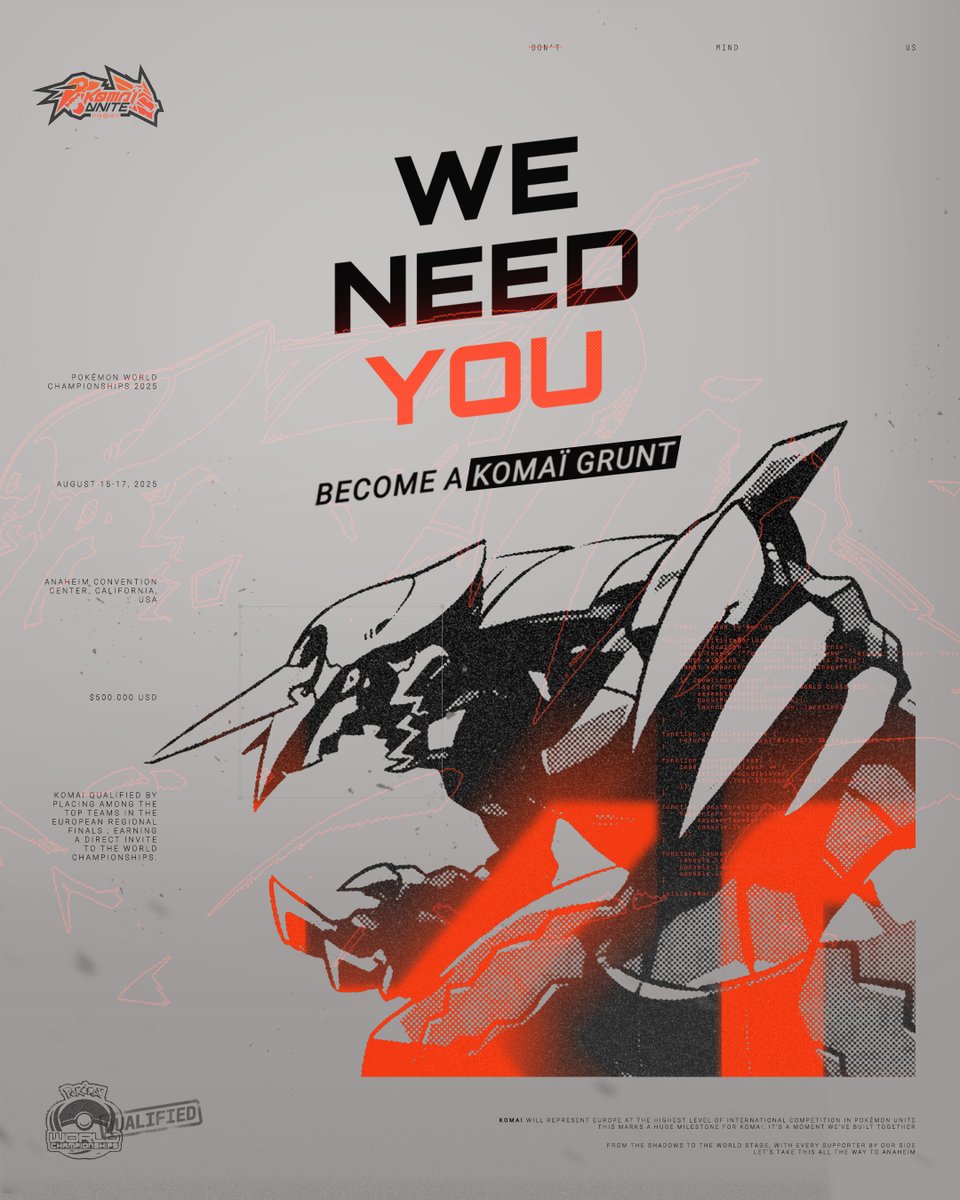 🎯 Destination: Anaheim! // <a href="/UniteEsports/">Pokémon UNITE Championship Series</a> 

BECOME A KOMAÏ GRUNT

The Pokémon Unite World Championship is coming, and KOMAÏ needs your support 💥
We're launching our official fundraiser to represent Europe at the Worlds 2025 🌍🇪🇺

Every contribution counts 🙌

🔗 Link in the