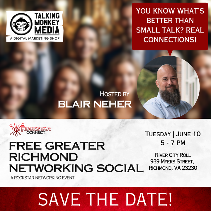 talkingmonkeyva's tweet photo. 🎉 Save the Date! 🎳 - Greater Richmond Networking Social – Rockstar Connect
📍 River City Roll
🗓️ Tues, June 10 | ⏰ 5–7 PM
💼 Bring your biz cards!

RSVP👇
FB: https://t.co/2CCWX9TO1T
🎟️ https://t.co/bGTLTLhSfe

#RVAEvents #RockstarConnect #RichmondNetworking #RiverCityRoll https://t.co/uHIkJKihzx