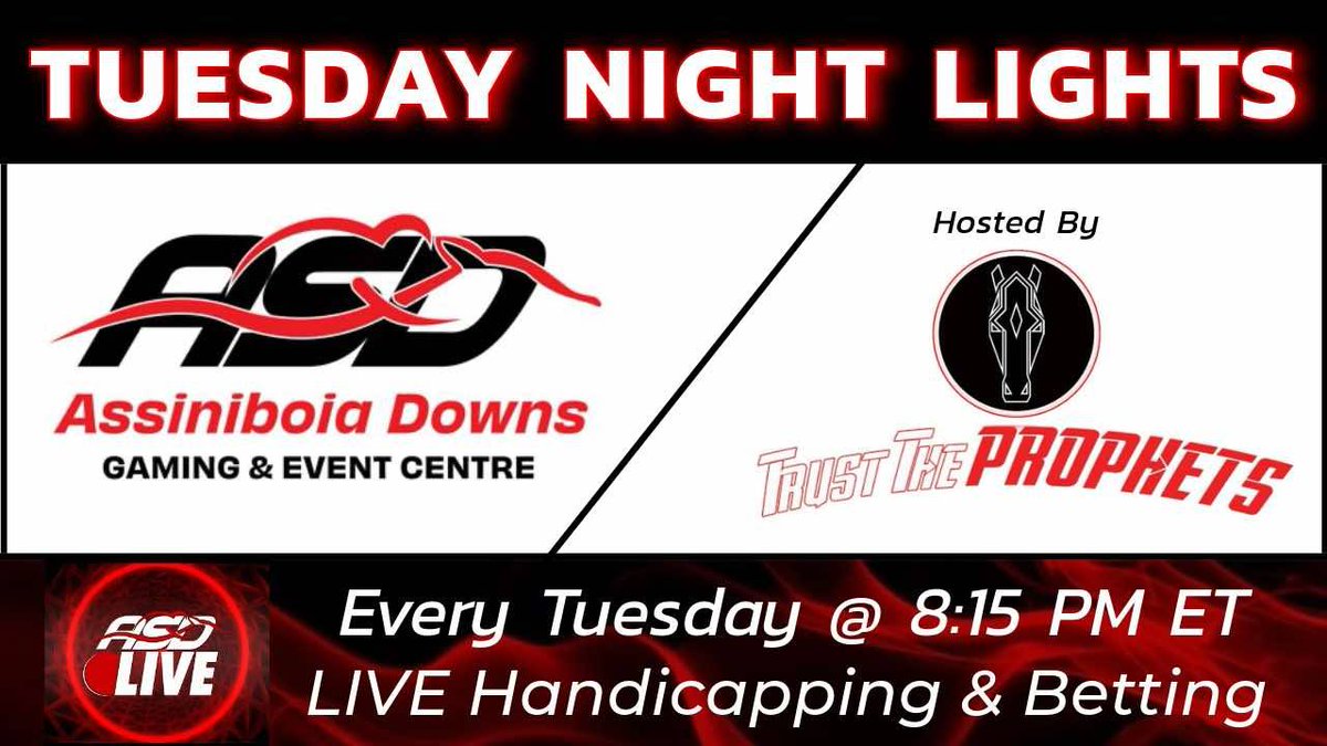 Join us tonight @ 8:15 ET as we hit all races at <a href="/AssiniboiaDowns/">Assiniboia Downs</a> in Tuesday Night Lights!  Live stream, live bets, great fun, great track!  Pull up a seat and join the discussion!

youtube.com/live/nVzPlbovE…