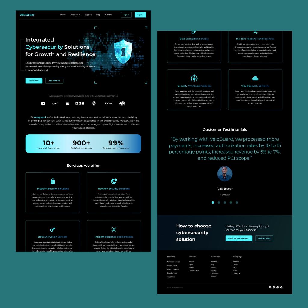 DesignwithAJ's tweet photo. Day 2/100 – Cybersecurity Landing Page "Secure design = smart design."
Designed a landing page for VeloGuard, a fictional cybersecurity brand.
#CyberSecurity #uiux #UIDesign
#Designchallenge #DarkUi
#Builtfortrust #God #Productdesigner #UXDesign https://t.co/R4hf8ICFl5