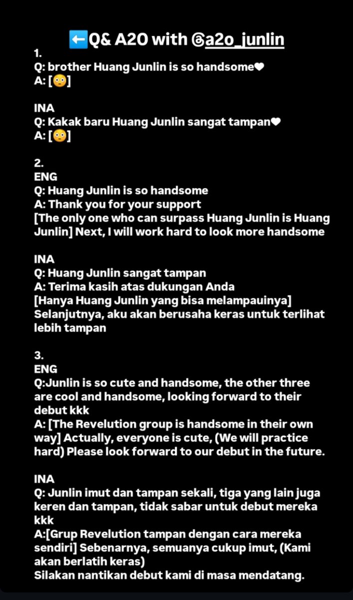 wearea2o_family's tweet photo. A2O #Q&A2O#
Q&A2O dengan #JUNLIN
📬Kata kunci untuk edisi ini: 😉✌️, tiga tembakan berturut-turut
#A2O #A2O_Rookies #A2O_HTB #A2O_JUNLIN #WeAreA2O_Family @A2O_Channel https://t.co/xWNRs343t4