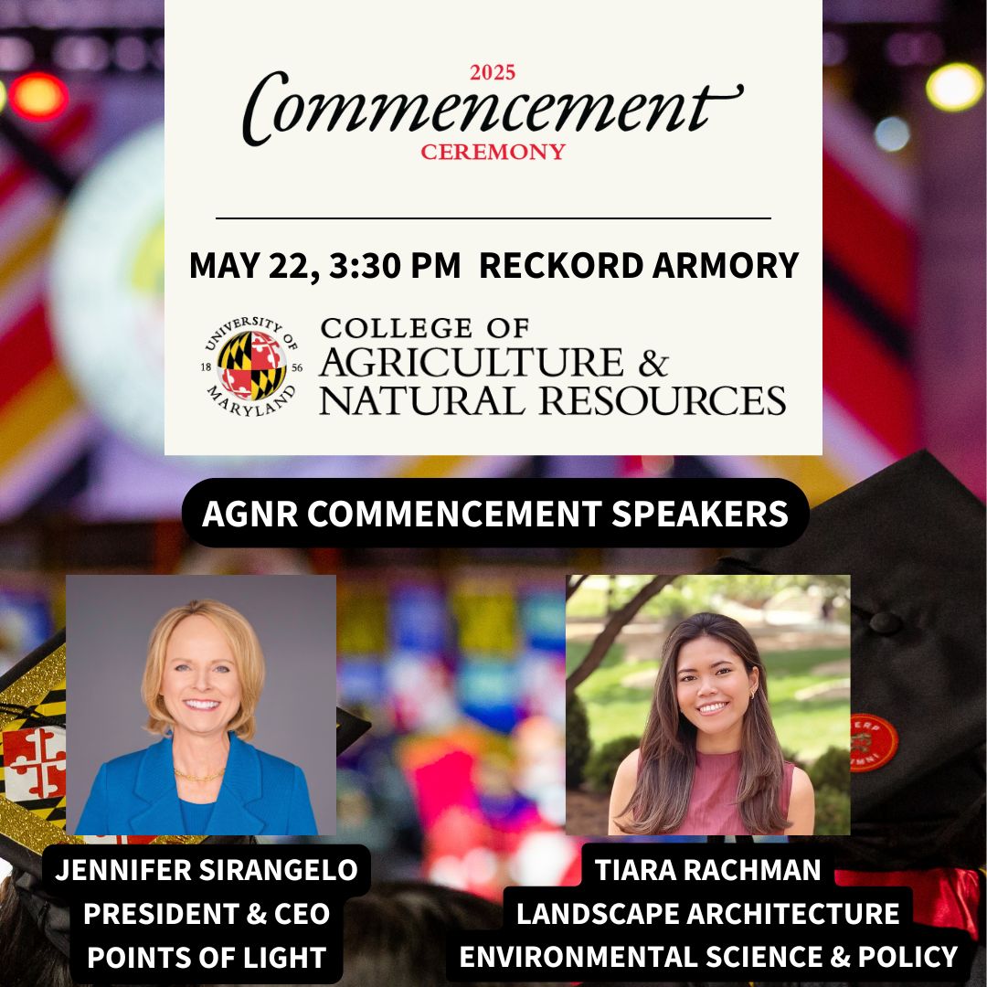 College of Agriculture & Natural Resources (@umd_agnr) on Twitter photo Introducing our AGNR Spring '25 Commencement Ceremony Speakers 📣Commencement Address: Jennifer Sirangelo, CEO & President, <a href="/PointsofLight/">Points of Light</a>. 🎙Student Address: Tiara Rachman, Landscape Architecture, Environmental Science & Policy. agnr.umd.edu/undergraduate/… #UMDgrad Introducing our AGNR Spring '25 Commencement Ceremony Speakers 📣Commencement Address: Jennifer Sirangelo, CEO & President, <a href="/PointsofLight/">Points of Light</a>. 🎙Student Address: Tiara Rachman, Landscape Architecture, Environmental Science & Policy. agnr.umd.edu/undergraduate/… #UMDgrad
