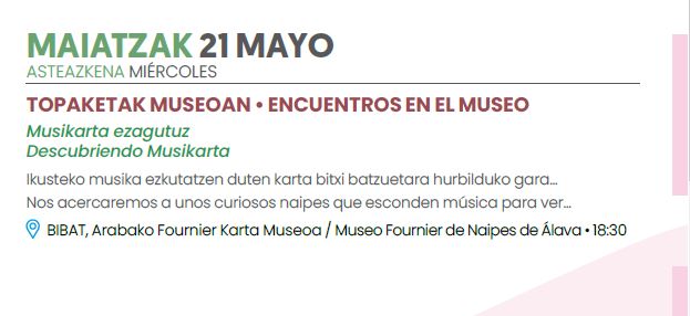 Musikarta ezagutzera etorri nahi?
Bihar da zure aukera, eta gainera <a href="/UnaNaipera/">Kartalina</a> -ren esku! 

📅Maiatzak 21
 🕤18:30etan
📍Bibat Museoan