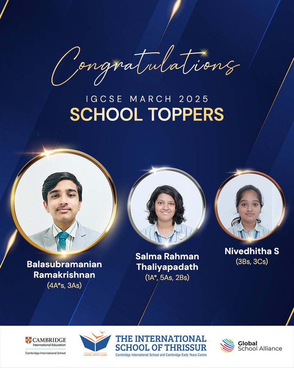ThrissurTist's tweet image. A big congratulations to all our students for their fantastic IGCSE March 2025 results! Their hard work and dedication really showed through, and we couldn’t be prouder of what they’ve achieved.
#IGCSEResults #AcademicAchievement #March2025Results #TIST #Thrissur
